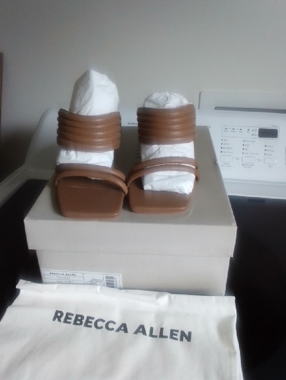 Rebecca Allen Tan Square-Toe Strappy Sandals